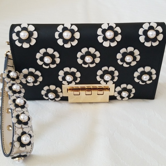 ZAC Zac Posen Handbags - ZAC Zac Posen Earthette Large Leather Clutch Black